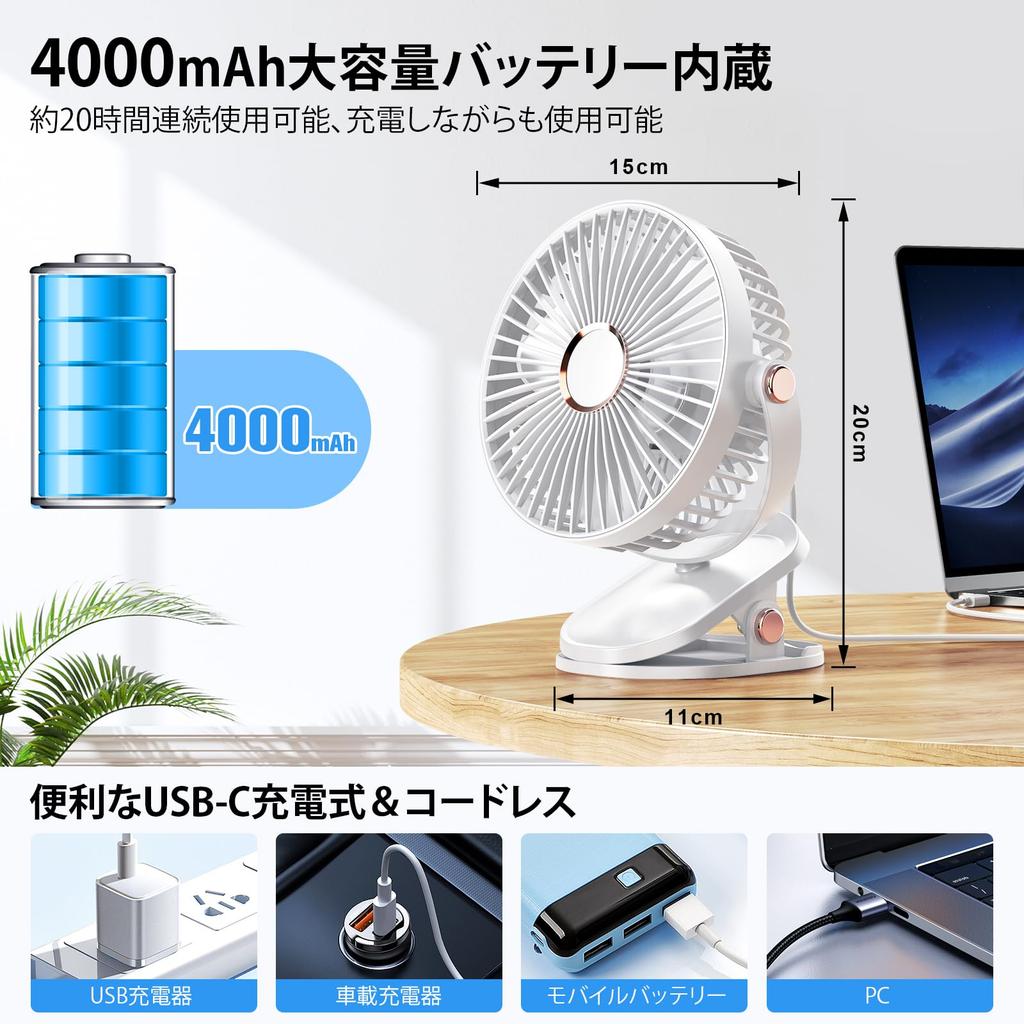 iNeibo Desktop Mini USB 4000mAh High 20dB Super Strong 20 Hours of Continuous 4 Airflow Rhythmic LED Desk Clip Mini for Living Heatstroke Prevention