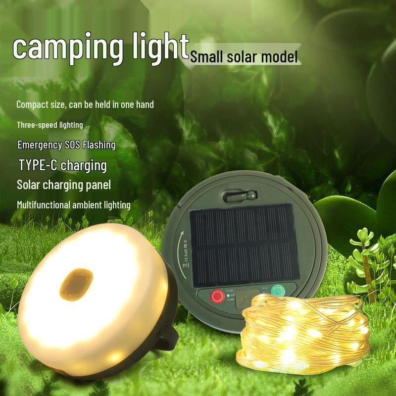 Solar Powered LED Camping String Lights with Type-C Charging