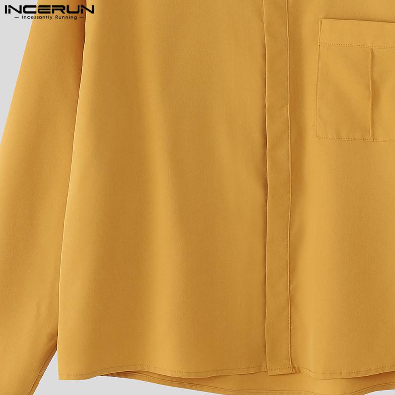 INCERUN S-5XL Men Turn Down Collar Long Sleeve Buttons Loose Casual Shirts Tops