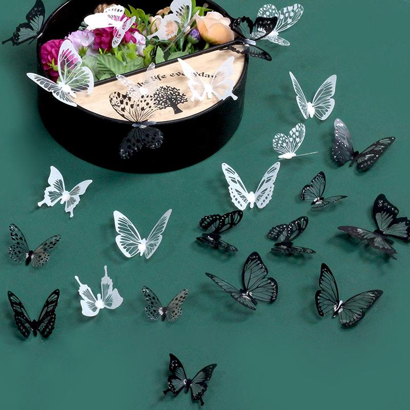 18Pcs/Set 3D Hollow Butterfly Wall Sticker Black&White Wedding Decoration Living Room Home Decor Butterflies Decal Stickers