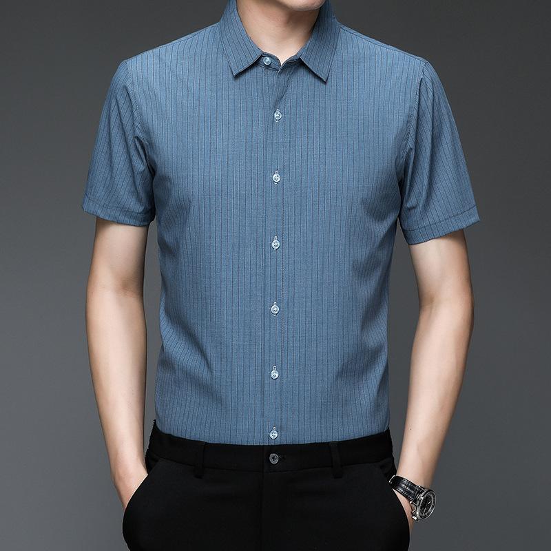 Summer Bamboo Fiber Short-sleeved Shirt Men's Business Casual Vertical Striped Ice Silk Half-sleeved Shirt Men's Clothing