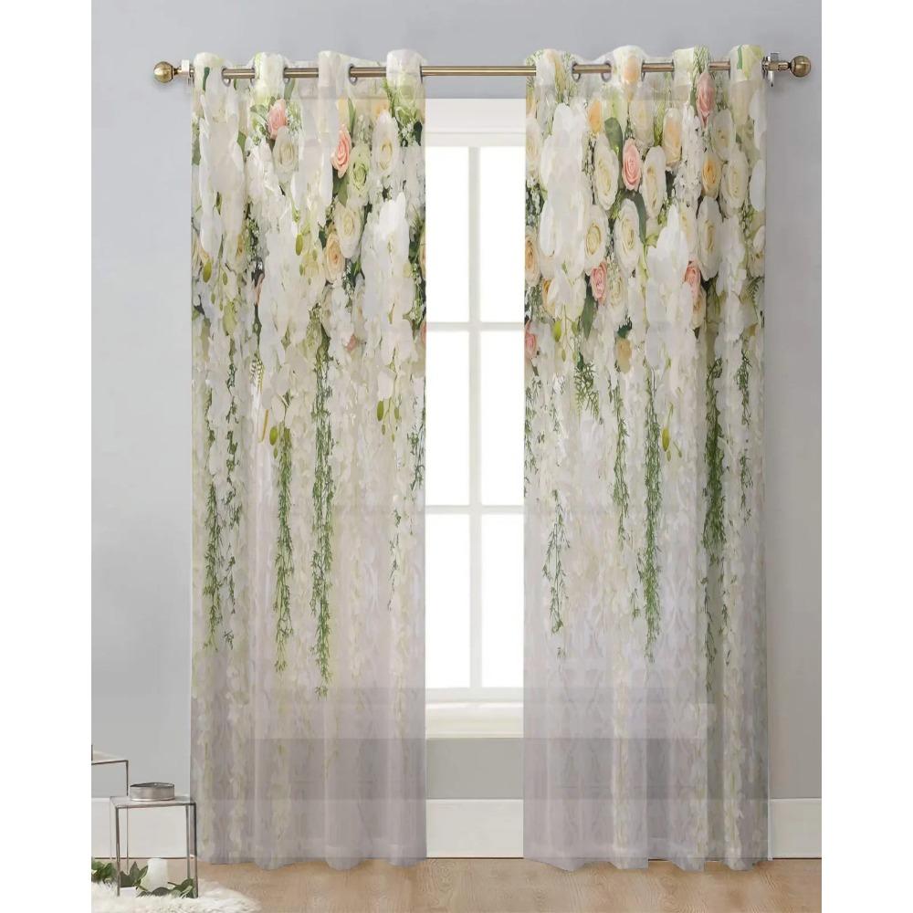 Wedding Flowers Rose Sheer Curtains Living Room Window Tulle Curtains For Bedroom Kitchen Home Decoration Voile Drapes