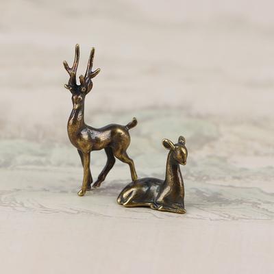 1 Pcs Copper Alloy Sika Deer Tabletop Small Ornaments Vintage Animal Figurines Desk Decorations Accessories Home Decor Crafts