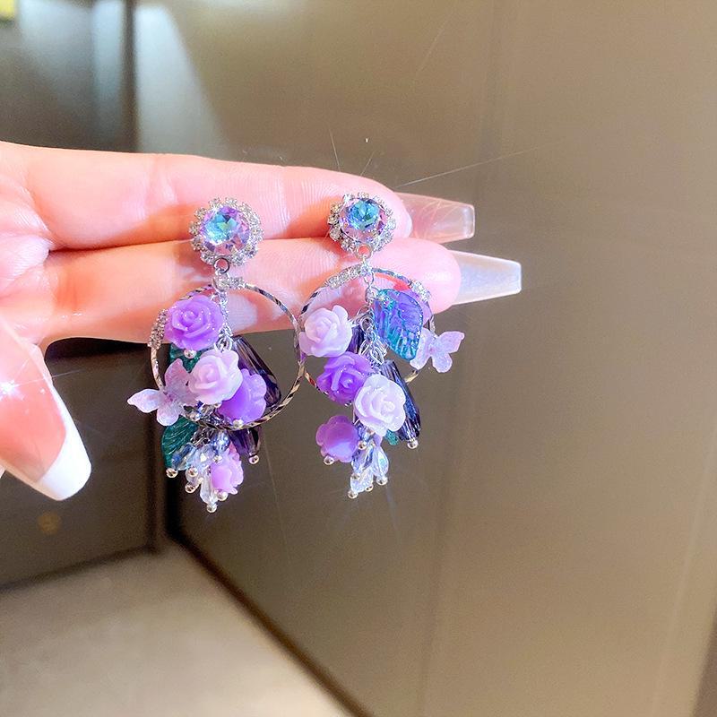 Silver Needle Fashion: 2024 Simple Luxury Purple Earrings from Korea