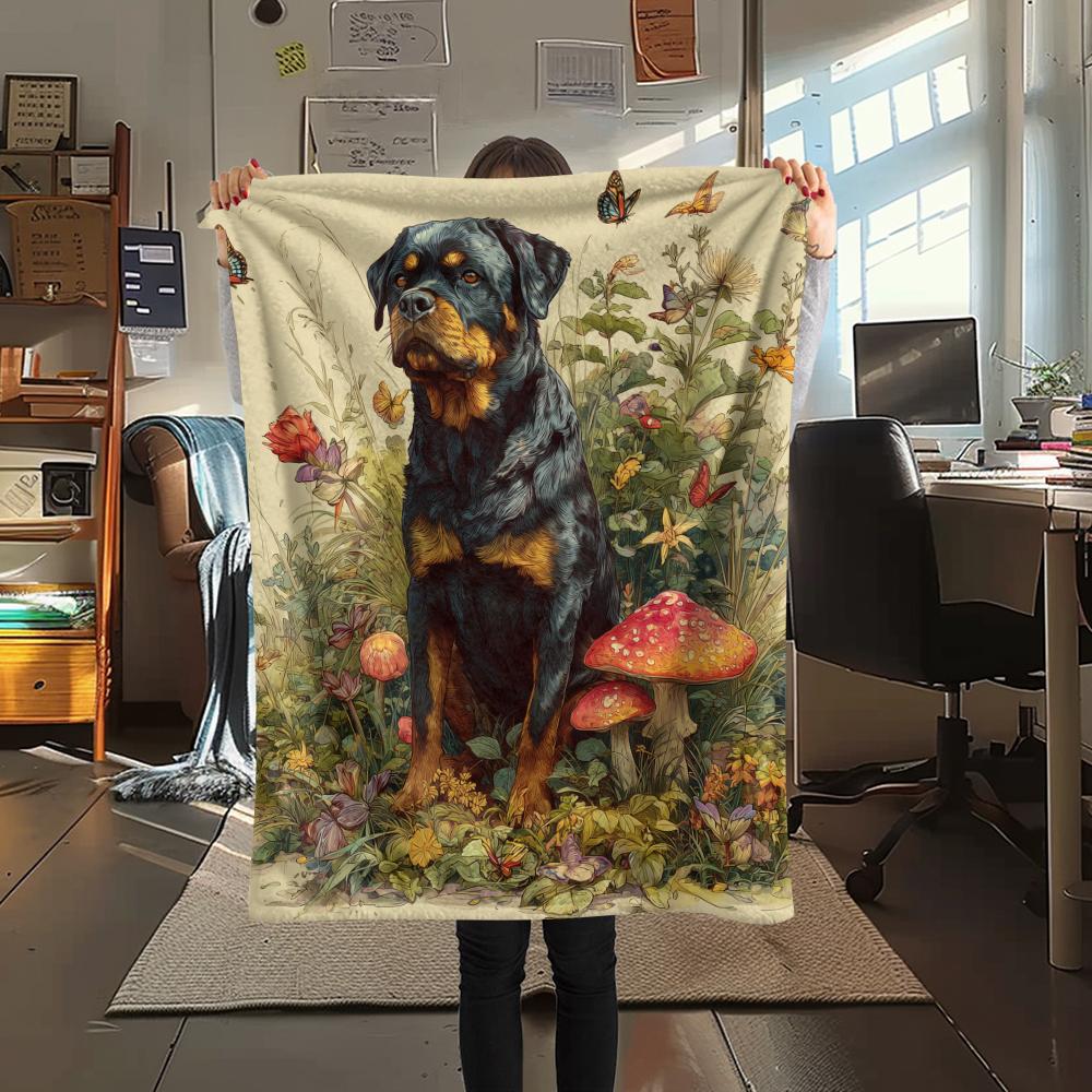 Rottweiler and Grass,pattern Flannel Blanket, High quality Comfortable for All Seasons, Home Decor, Warmth and Comfort, Perfect for Gifts.