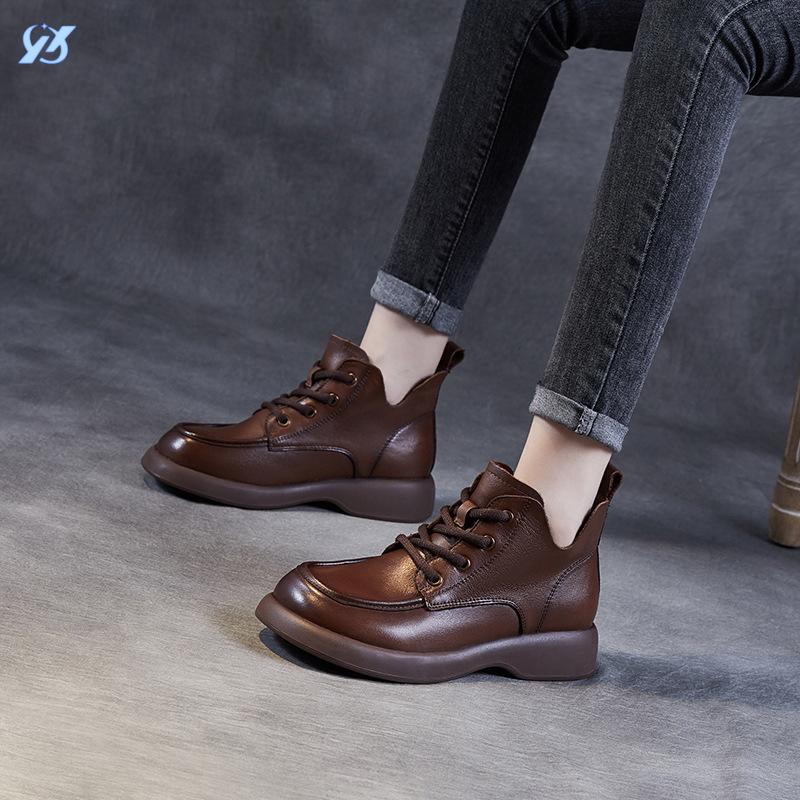 Martin boots women's new autumn low tube retro boots handmade V-mouth lace-up short boots