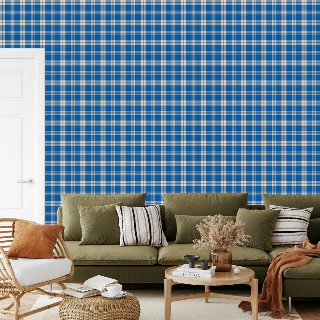 Blue and light gray checkered wallpaper 50x1000