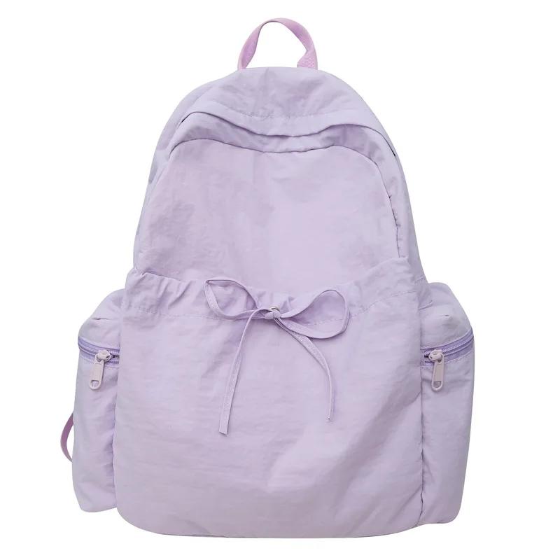 New Student Backpack Women's Japanese Style Lightweight and Fashionable Backpack Solid Color Simple Bow Casual Travel Backpack