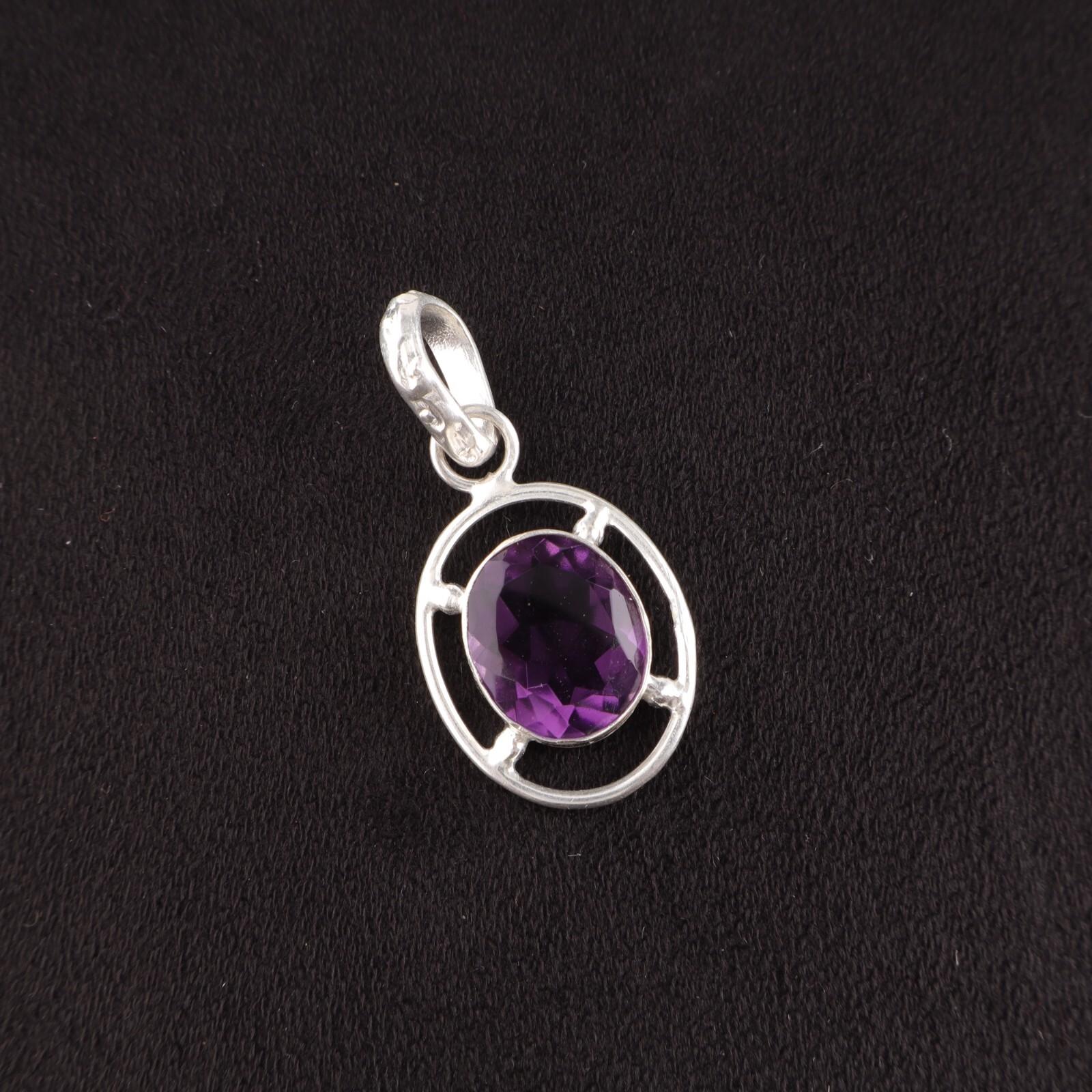 

Natural Amethyst Gemstone Pendant 925 Sterling Silver Jewelry Birthstone Gift PP-6-4