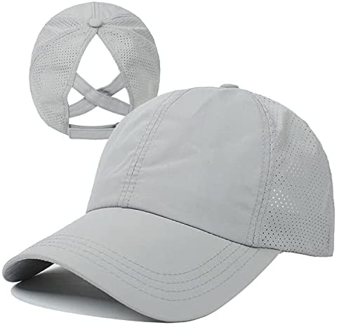 Womens Crisscross Ponytail Baseball Cap Adjustable High Messy Bun Ponycap Quick Drying Hat