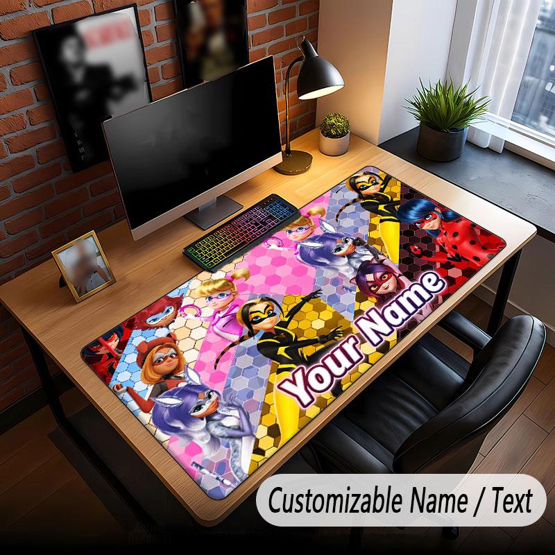 Custom Name Text Big Mouse Pad,Miraculous Ladybug Soft Non Slip Extended Desk Mat For Home Office