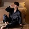 Pajamas Men's Spring and Autumn Ice Silk Thin Long Sleeve Simulation Silk Premium Cool Home Clothing Spring and Summer Suit