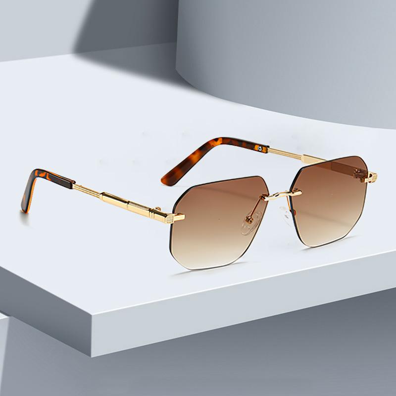 Vintage Sunglasses For Women Frameless Gradient Lenses Modern Fashionable Glasses Metallic Texture Lightweight Simple Design