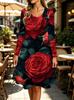 Spring Autumn Women Dress Casual Long Sleeve O-neck 3D Print Loose A-Line Dress Oversized Home Wear Robe
