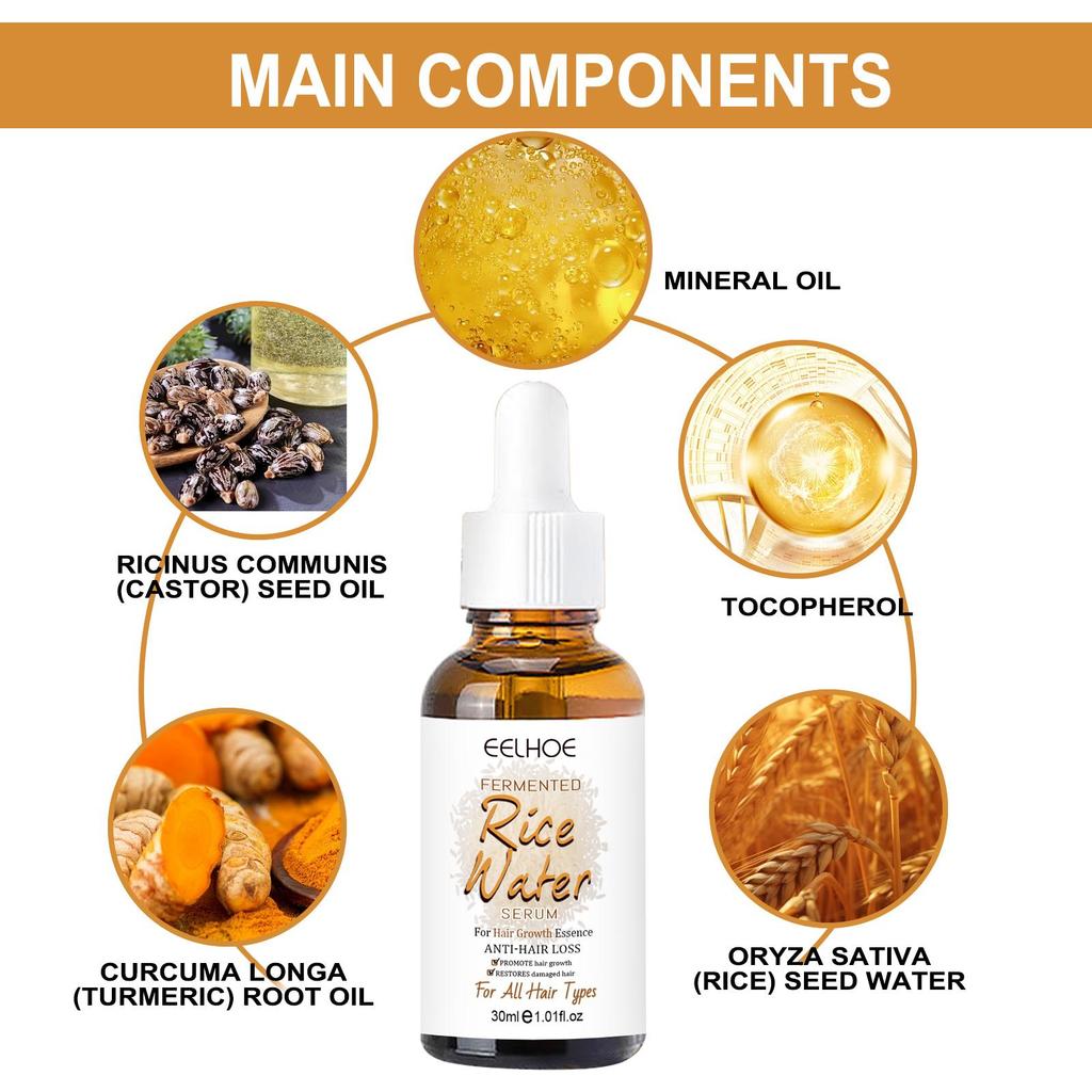 EELHOE Rice Water Hair Oil, Repair for Permed and Dyed Damage, Improves Dry and Frizzy Hair, Moisturizing and Softening Hair Essence 30ml
