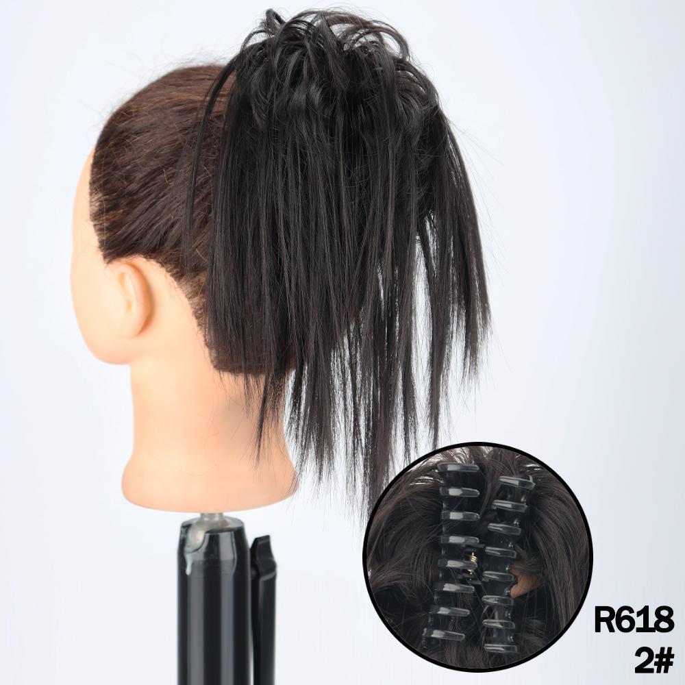 MERISIHAIR Synthetic Messy Hair Bun Claw Clip-in Hair Extensions Natural Grey Brown Claw Clip Bun Accessories For Everyday Wear