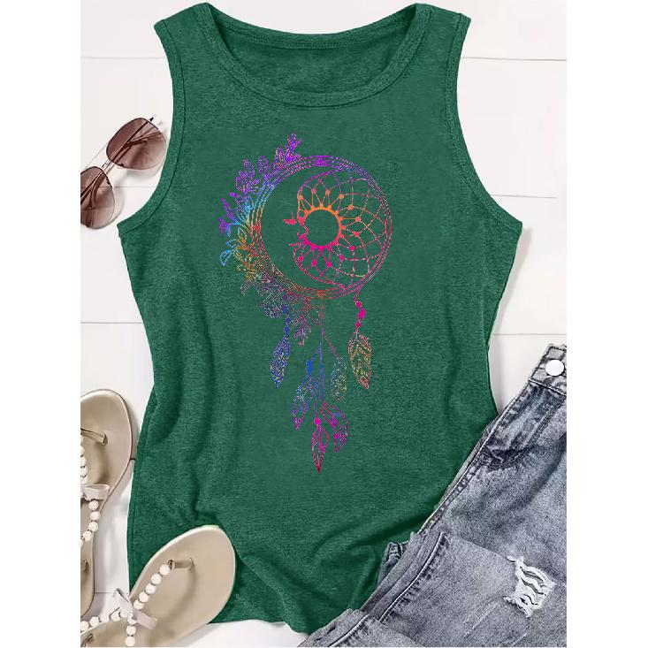 2026 New Arrival: Women's round neck sleeveless tank top with gradient dreamcatcher and floral prints. Casual, versatile and comfortable