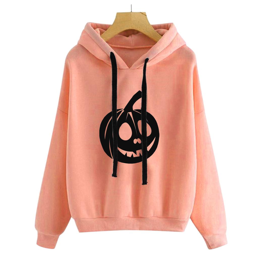 2025 Autumn and Winter New Halloween Pumpkin Fun Pattern Print Long Sleeve Pullover Hooded Sweater