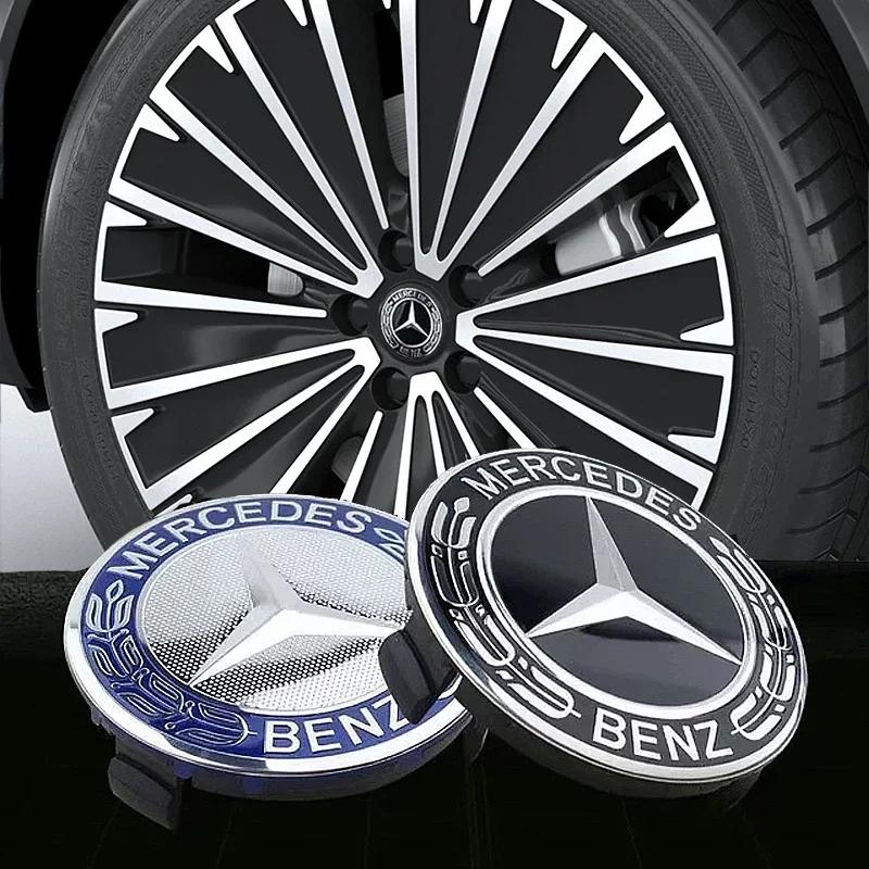 C200 E300 2026 Hot 4PCS 75mm Metal Emblem Car Wheel Center Hub Cap Cover Badge For Mercedes Benz AMG GLK GLE GLC W203 W206 W220