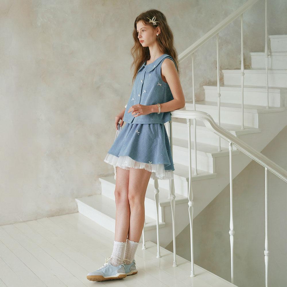 Ceme Adu Cest_Bow Denim Layered Skirt