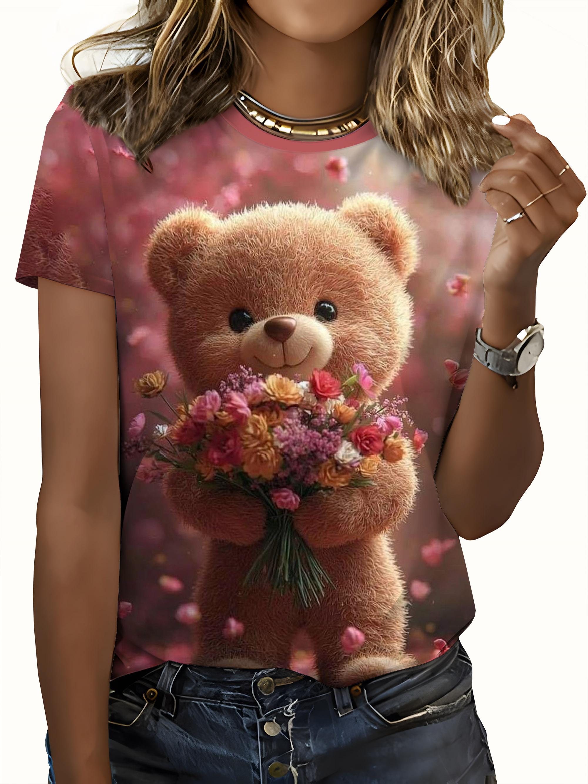 

New SpringSummer Fun Teddy Bear Bouquet Print T-Shirt - A Must-Have Eye-Catching Top for Women S дубильная кора