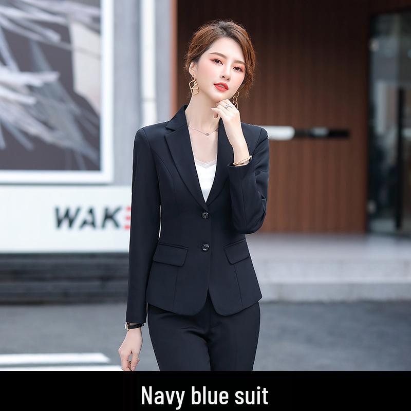 

Женский формальный деловой костюм для собеседования - Черный приталенный пиджак и брюки M