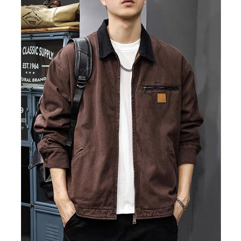 Men's Retro Heavyweight Washed Detroit Jacket: Autumn/Winter Loose Fit Trendy Ruffian Cool Style.