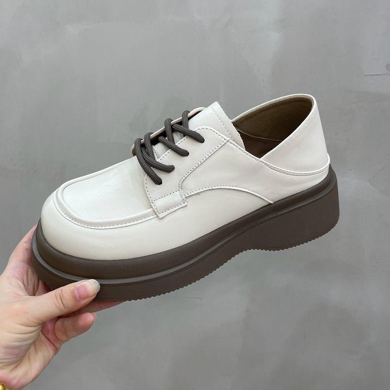 

Туфли на платформе из мягкой кожи, женские туфли на каблуке-муффин, осенние женские туфли, модные туфли Мэри Джейн из кожи в стиле ретро на толстом каблуке 42