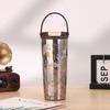 New portable handle pure titanium thermos cup straw sealed leak-proof coffee cup light luxury non-slip printing double drink titanium cup