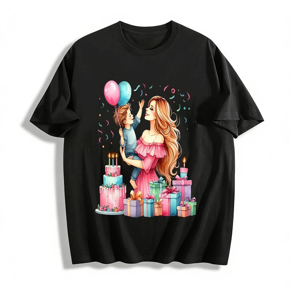 

Mom And Kid Birthday Party Printed Matching Outfits Pure cotton T-shirt XXS