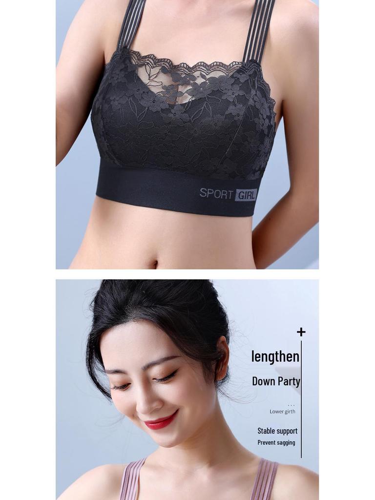 Plus Size Lace Back Tank Bralette with Chest Pads - Minimizing and Anti-Exposure Base Layer