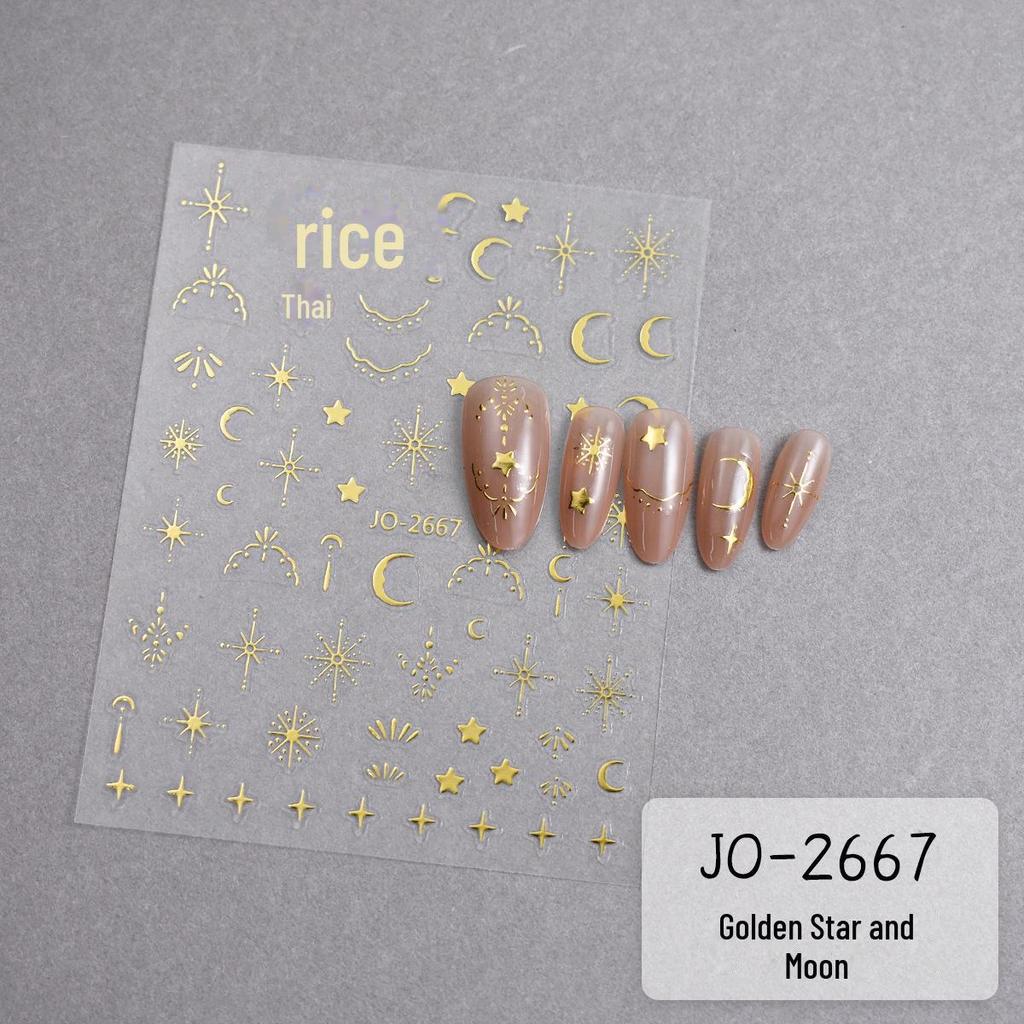 Gold & Silver Star and Moon Nail Art Stickers: Trendy Starburst Design