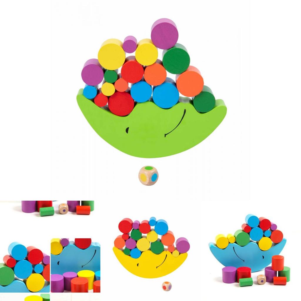 Wooden Childrens Moon Balance Beam Game With Stacking Blocks For Early Learning