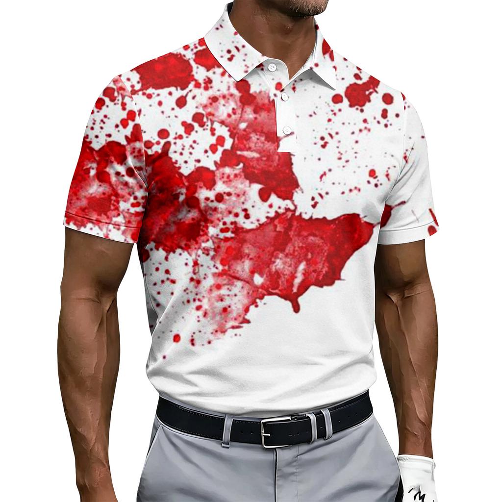 Men's Short Sleeve Polo Shirt Halloween Print Button Down Casual Fit Breathable Lightweight Fabric Classic Collar Summer Top