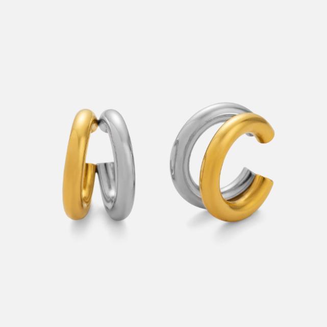 NEW VINTAGE THREE MIX COLOR GYPSY EAR CLIP EARRINGS 2027 Dazan Ins Trendy 18k Pvd Gold Plated Stainless Steel Luxury Jewelry
