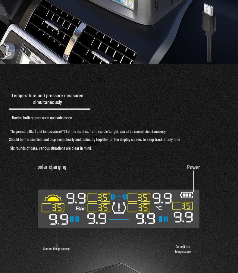 T12 Solar-Powered Six-Wheel TPMS for RV and Truck