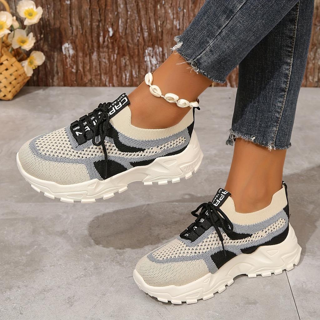New Womens Breathable Mesh Platform Sneakers Comfortable Lace Up Outdoor Shoes