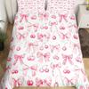 Bowknot Girlish Duvet Cover Cherry Cake Cartoon Bedding Set Cute Dots Love Heart Bow-tie Comforter Cover,Pink Kawaii Quilt Cover