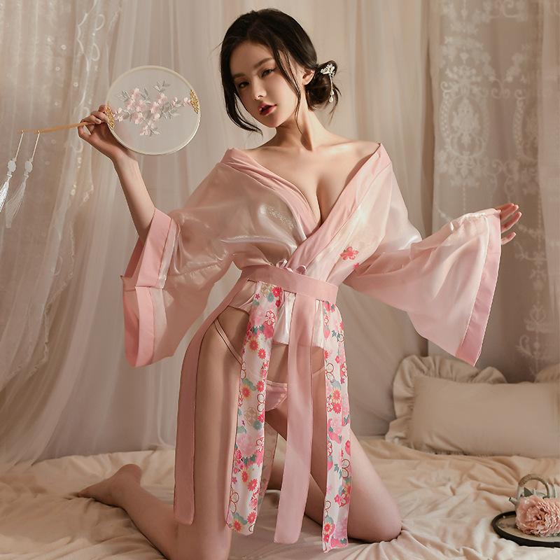 Sexy underwear wide-sleeved Hanfu pajamas set seductive sexy open placket adult underwear uniform set