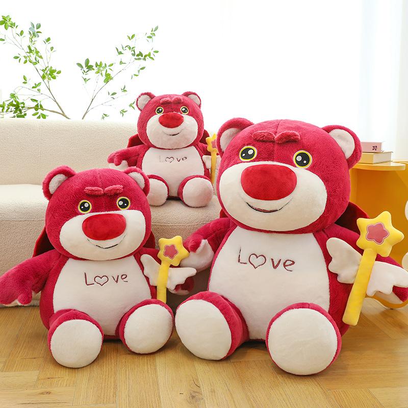 New cute fairy strawberry bear plush toy hand holding fairy stick bear doll soft cute love little pink bear