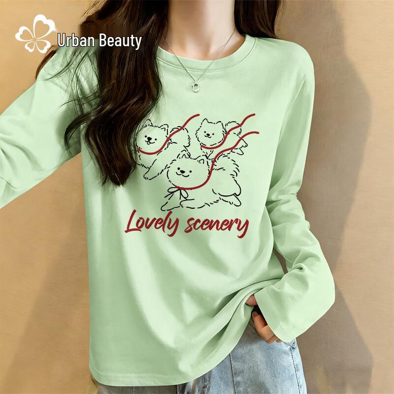 Women s Loose Fit Long Sleeve Puppy Print T-Shirt S