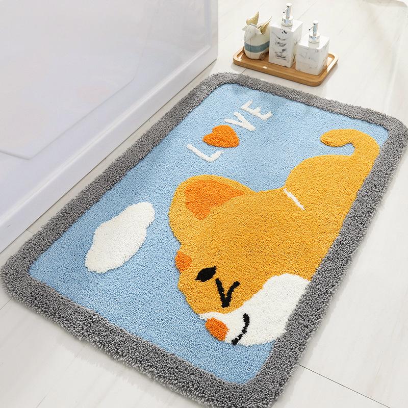 Badezimmerteppich Niedlicher Cartoon Beflockter Teppich Bequem Rutschfest Stark Saugfähig Fußmatte Schlafzimmer Wohnzimmer Teppich