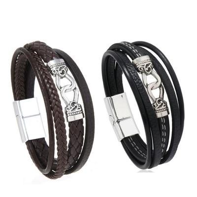 Vintage Interlocking Multi-Layer Braided Leather Bracelet - Creative Figure 8 Design