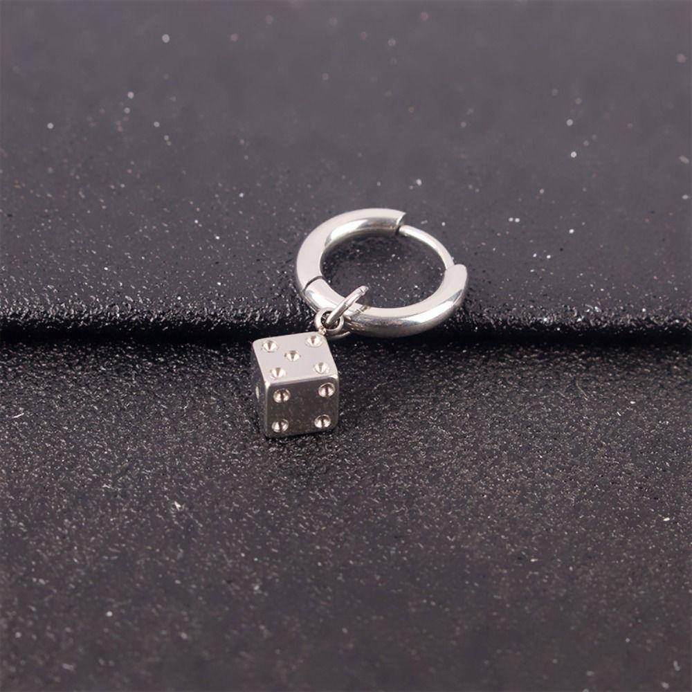 Cube Ear Clip for Men Ring Round Hoop Earrings Creative Titanium Steel Earrings  Party