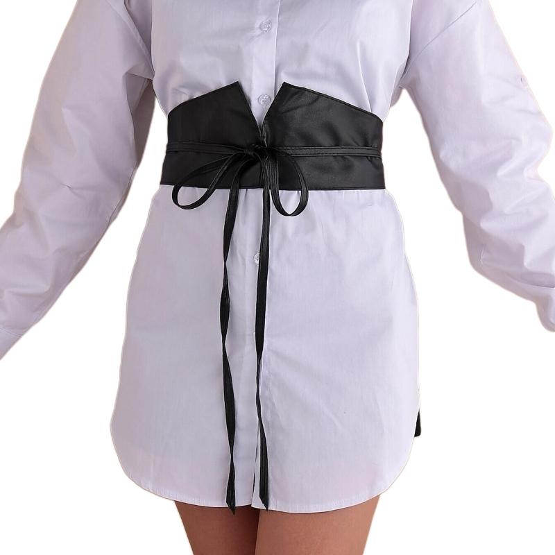 Женский широкий эластичный ремень-пояс из ПУ-кожи, регулируемый, однотонный, корсет для талии, корректирующий пояс для женщин 1 чёрный