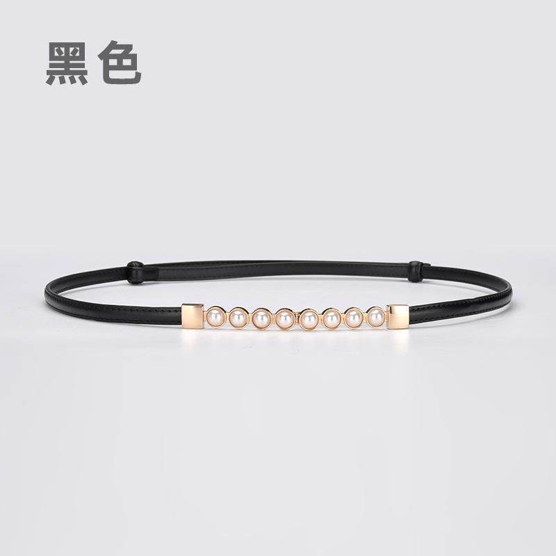 

Four Seasons Available New Women S Adjustable Cowhide Belt, Mesh Red Pearl Buckle, Genuine Leather Belt Decoration With Skirt 50-87CM