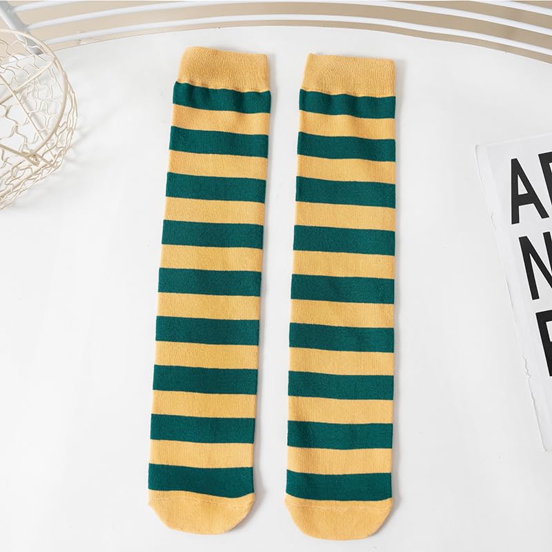 ZGKULAEAOW Striped Knee-High Socks for Kids, Striped and Bordered, for Boys and Girls, Knee-High Socks, Cosplay, Halloween Costume (M, Yellow)