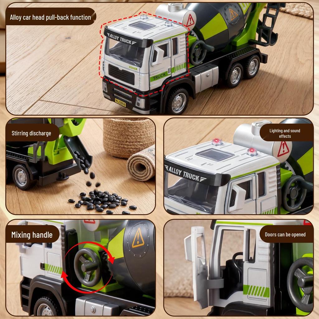 Large Alloy Cement Mixer Truck Toy for Children - Dischargeable Tank Construction Vehicle for Boys