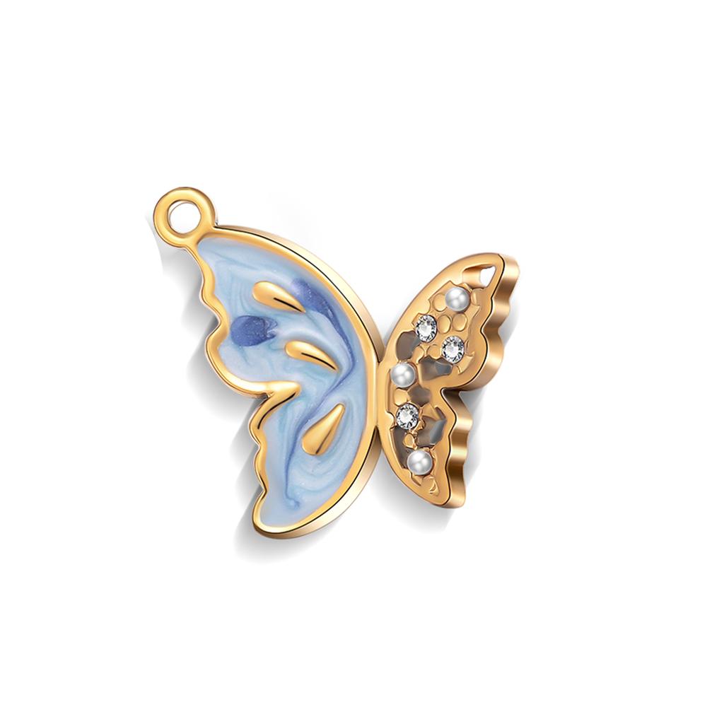 Wholesale 4Pcs/lot Crystal Butterfly Charms Stainless Steel Colorful Enamel Animal Pendant for DIY Necklace Making Supplies