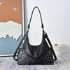 SHELKSBAG Womens Tote Bags Gothic Skull Studded Strap Hobo Handbag Large Capacity Vintage PU Leather Crossbody Shoulder Bag